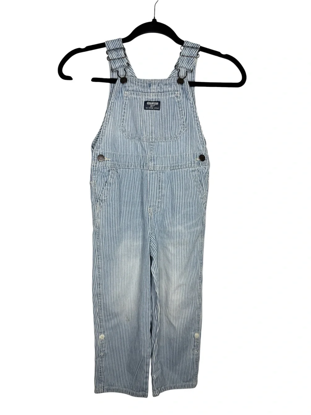 OSHKOSH B'GOSH / blue white railroad striped denim overalls / 5T